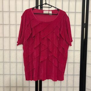 lined crinkle criss cross layered ruffle hot pink blouse